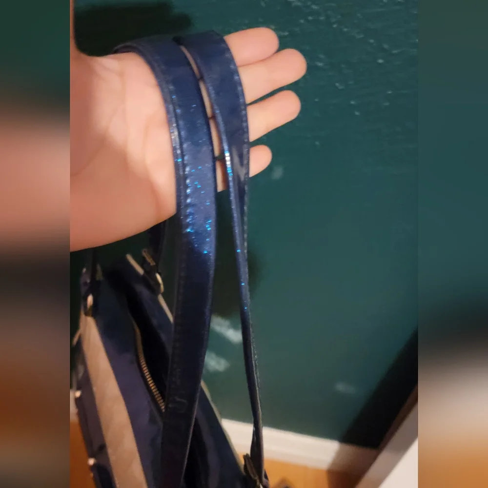 Navy Blue and Light Gold Quilted Shoulder Bag - Picture 2 of 7